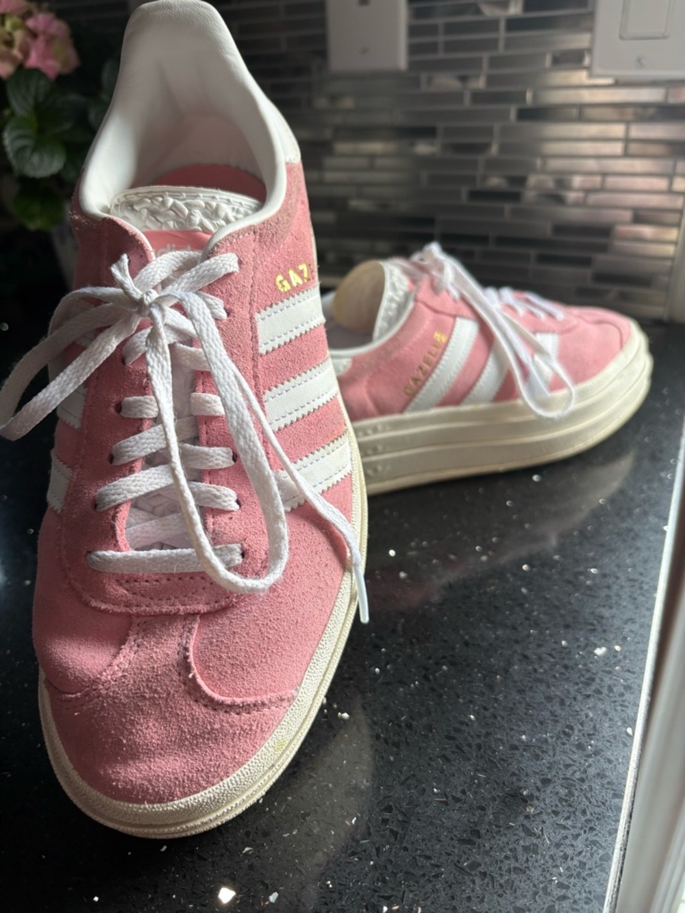 adidas Gazelle Platform Sneakers in Pink & White